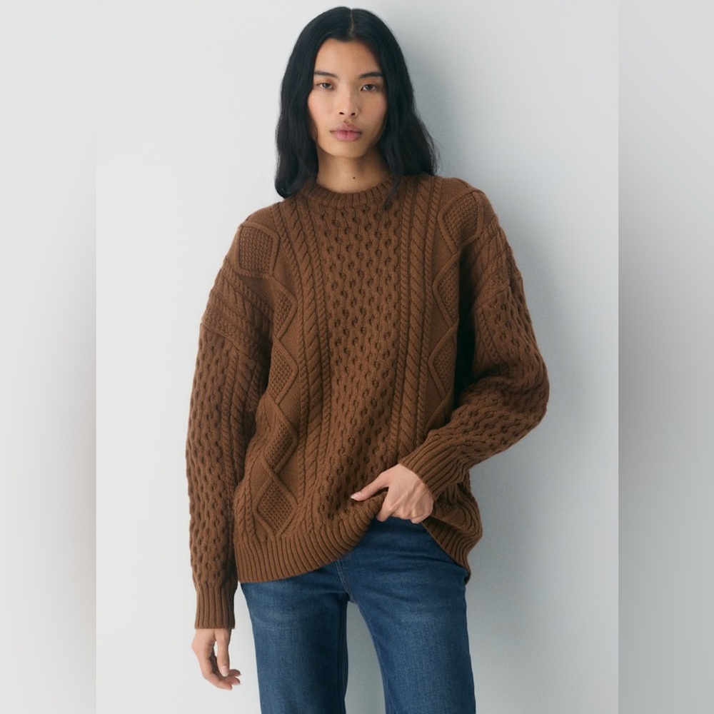 🆕 Aritzia Heritage Knit Merino Wool Crew Sweater in Chocolatier Brown